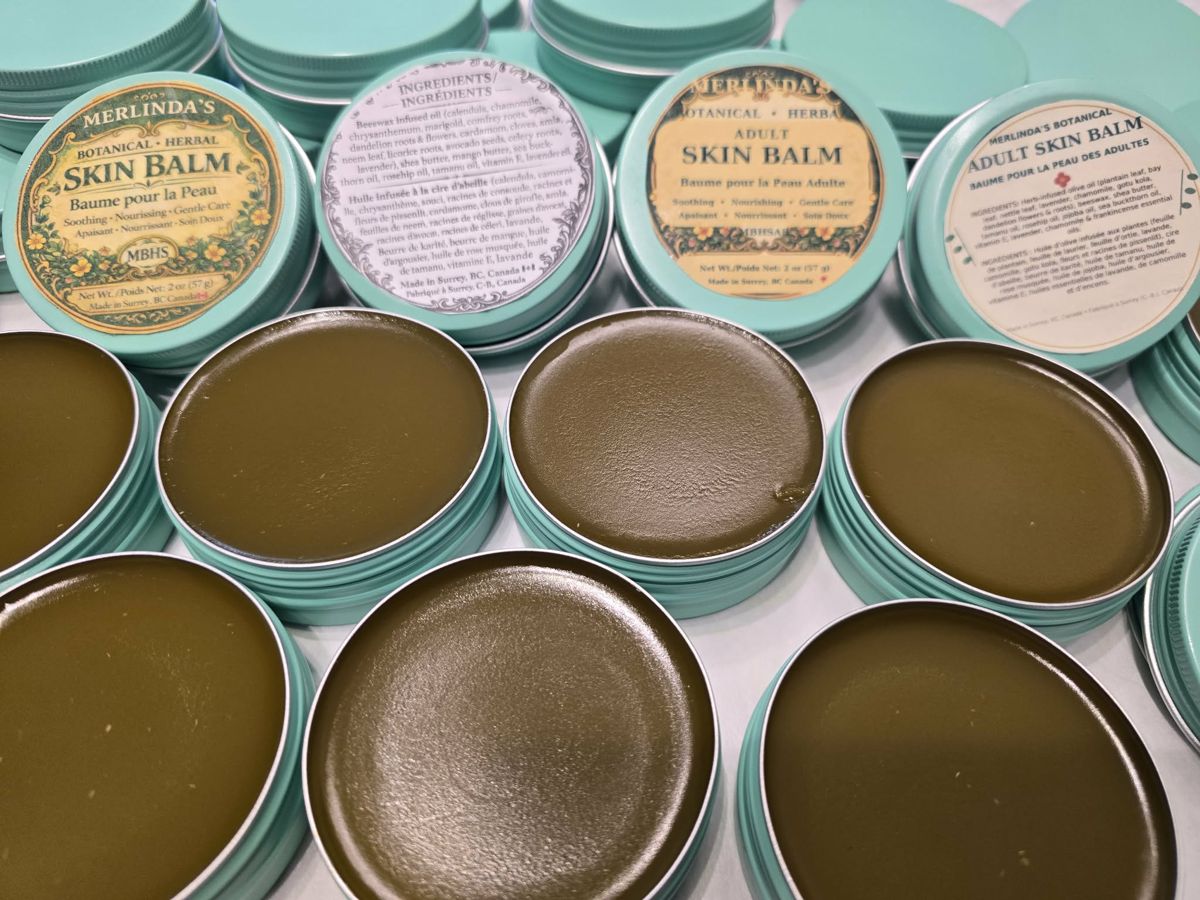 Merlinda's Botanical Adult Skin Balm in teal tins